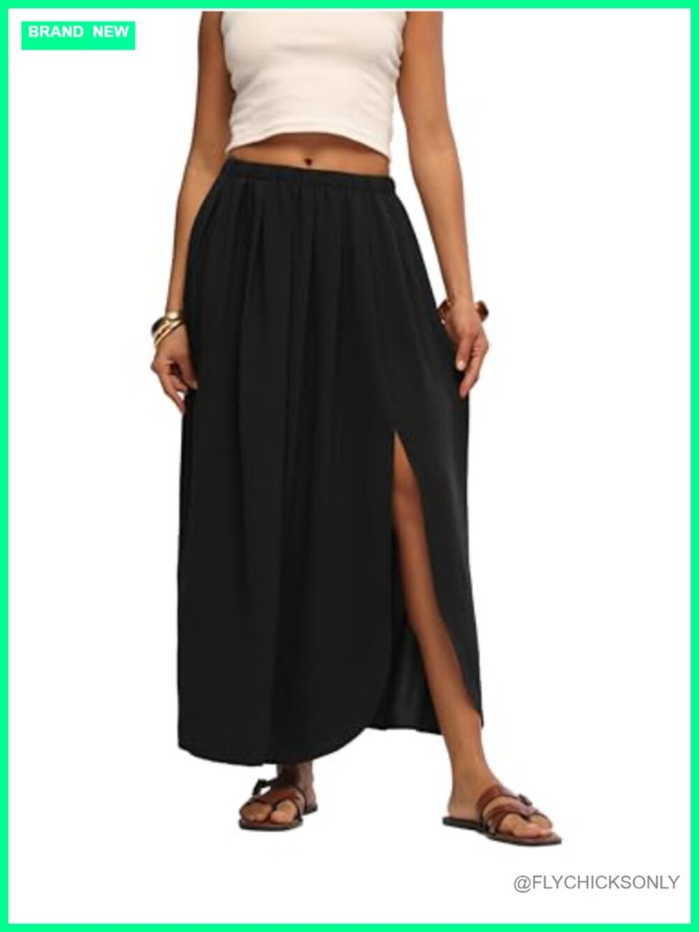 High Waisted Flowy Maxi Skirt with Side Slit - Picture 6 of 6
